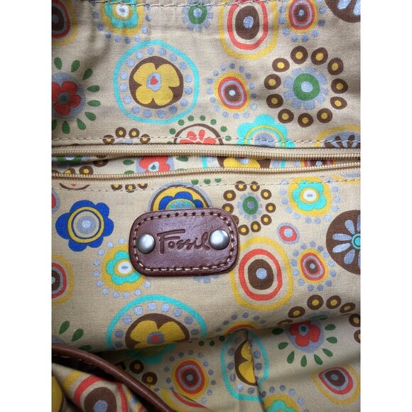 Fossil Brown Leather Boho Hobo Shoulder Bag With Braided Strap & Floral Interior - Picture 5 of 9